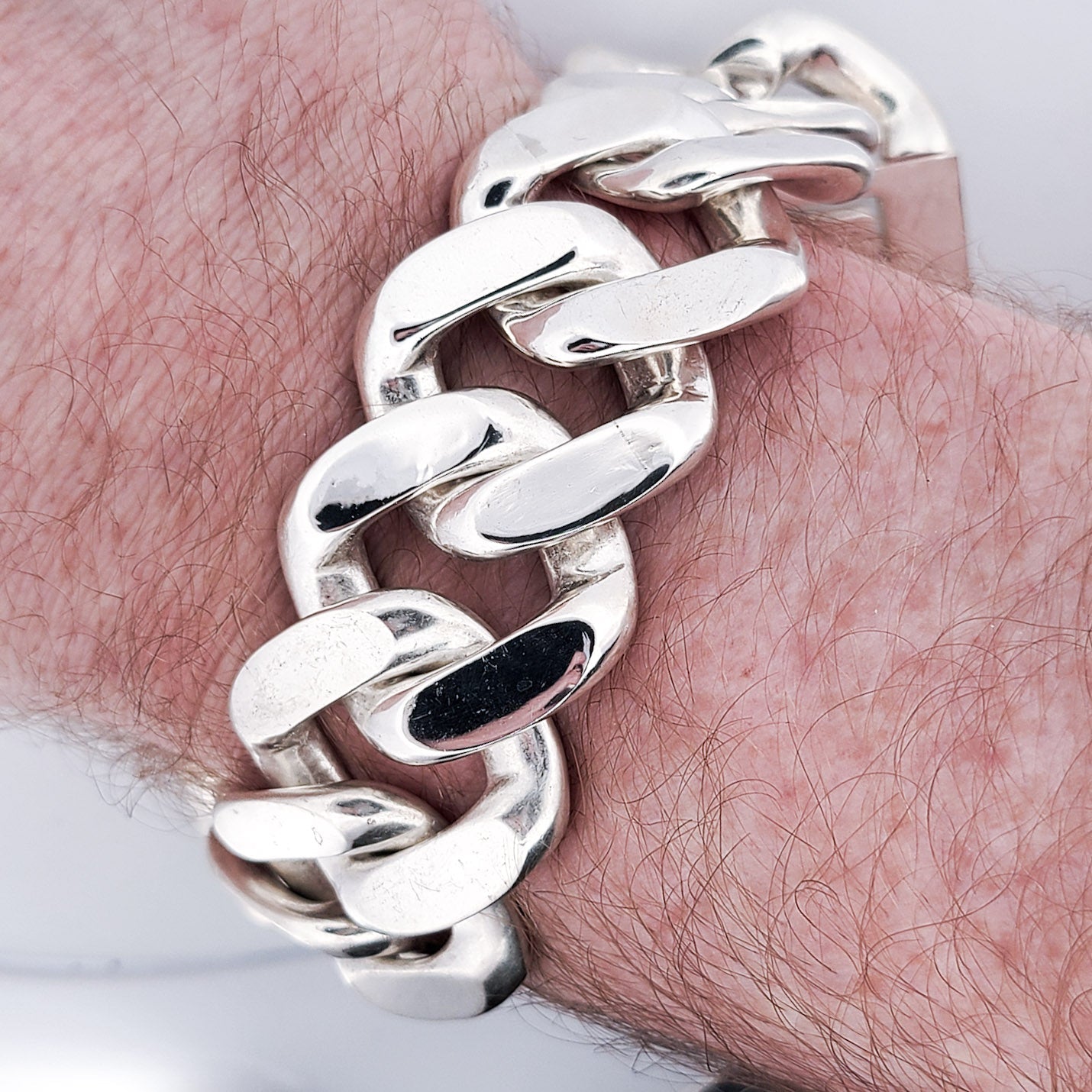 Bulky Huge Gourmette Bracelet, Chunky, Heavy Sterling Silver Rocker