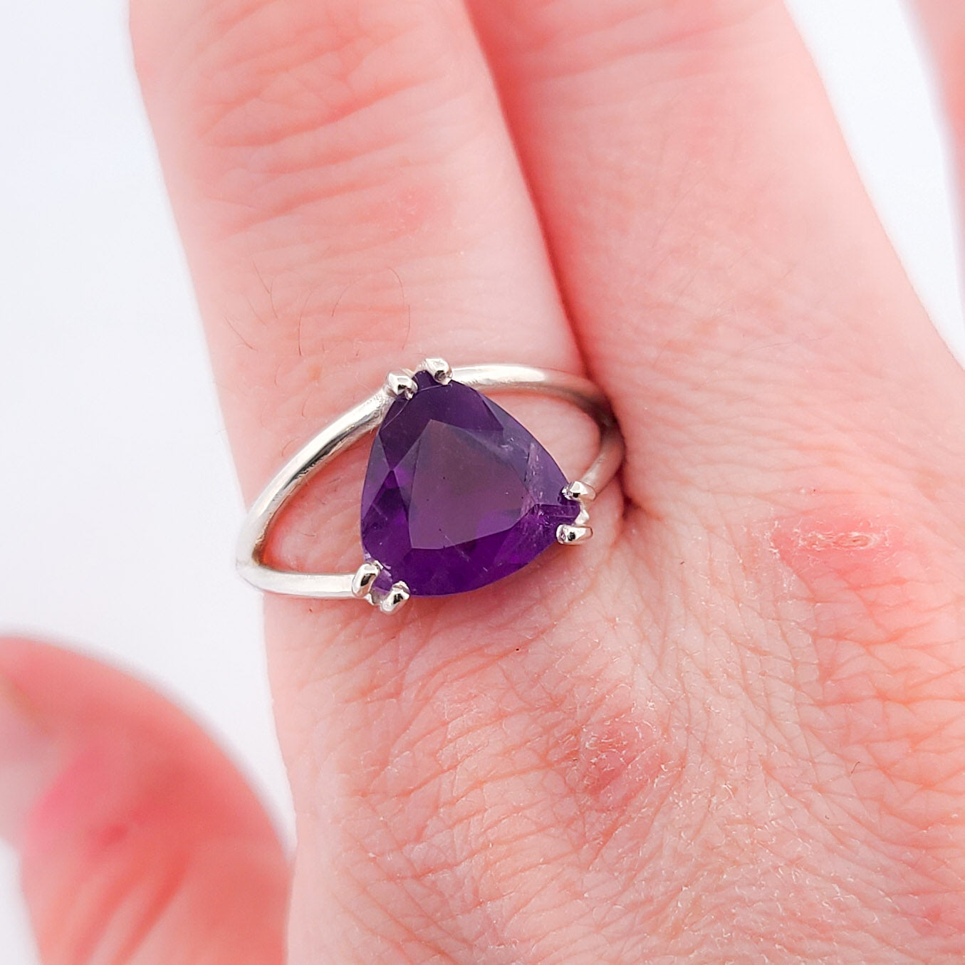 Trillion Amethyst Ring, Triangle Purple Gemstone