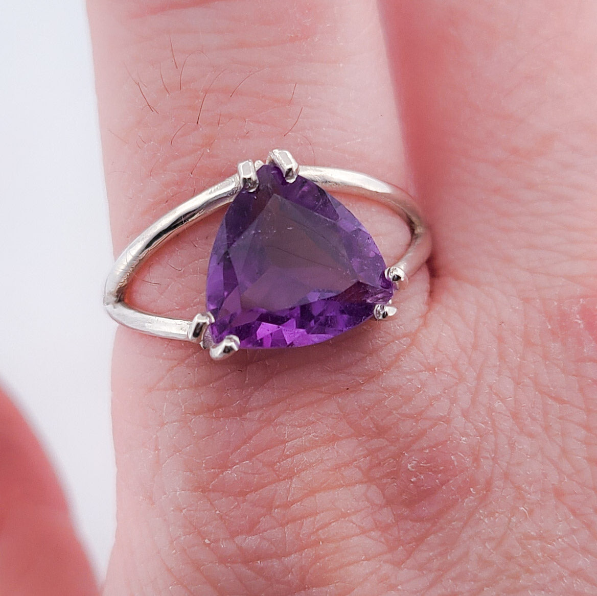 Trillion Amethyst Ring, Triangle Purple Gemstone