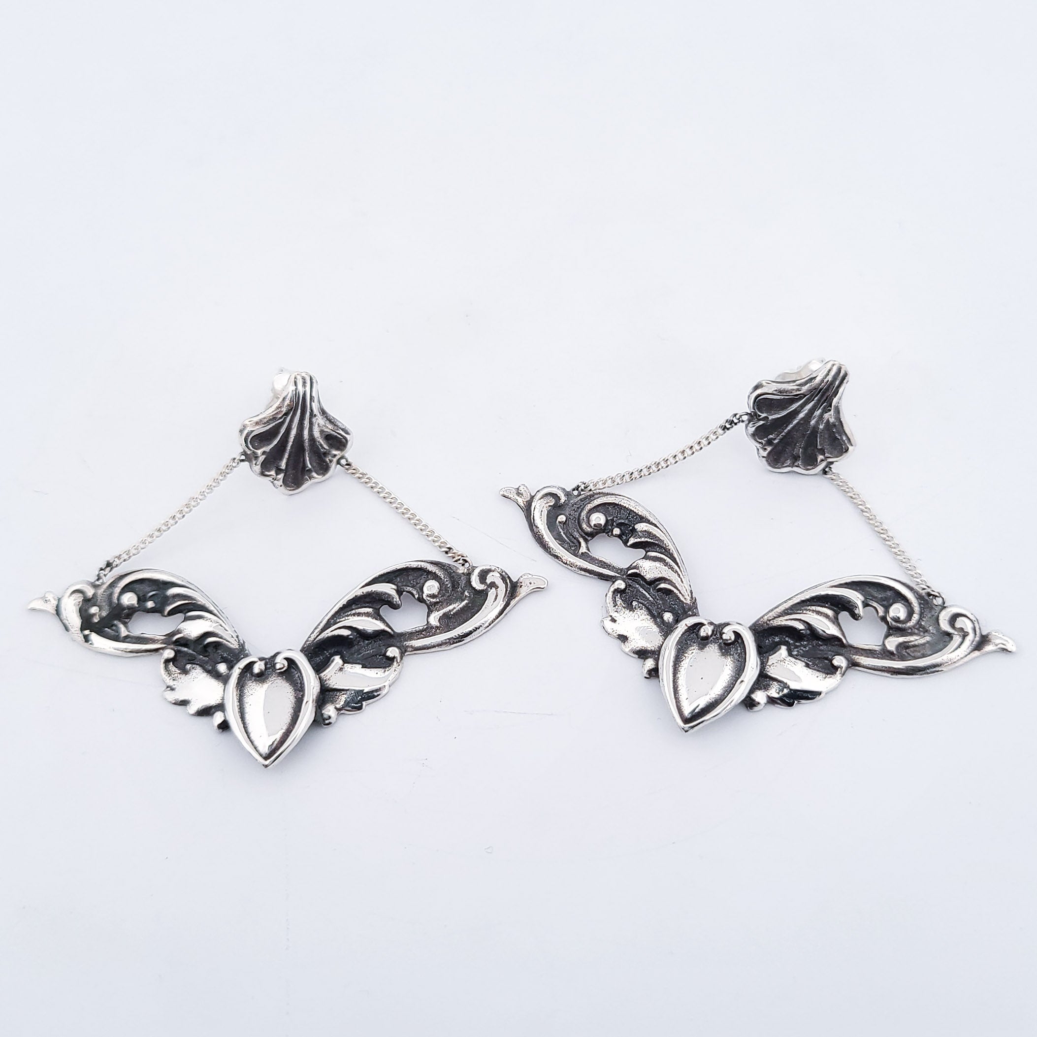 Baroque Love Architectural Earrings, Dangle Heart Ornate Studs