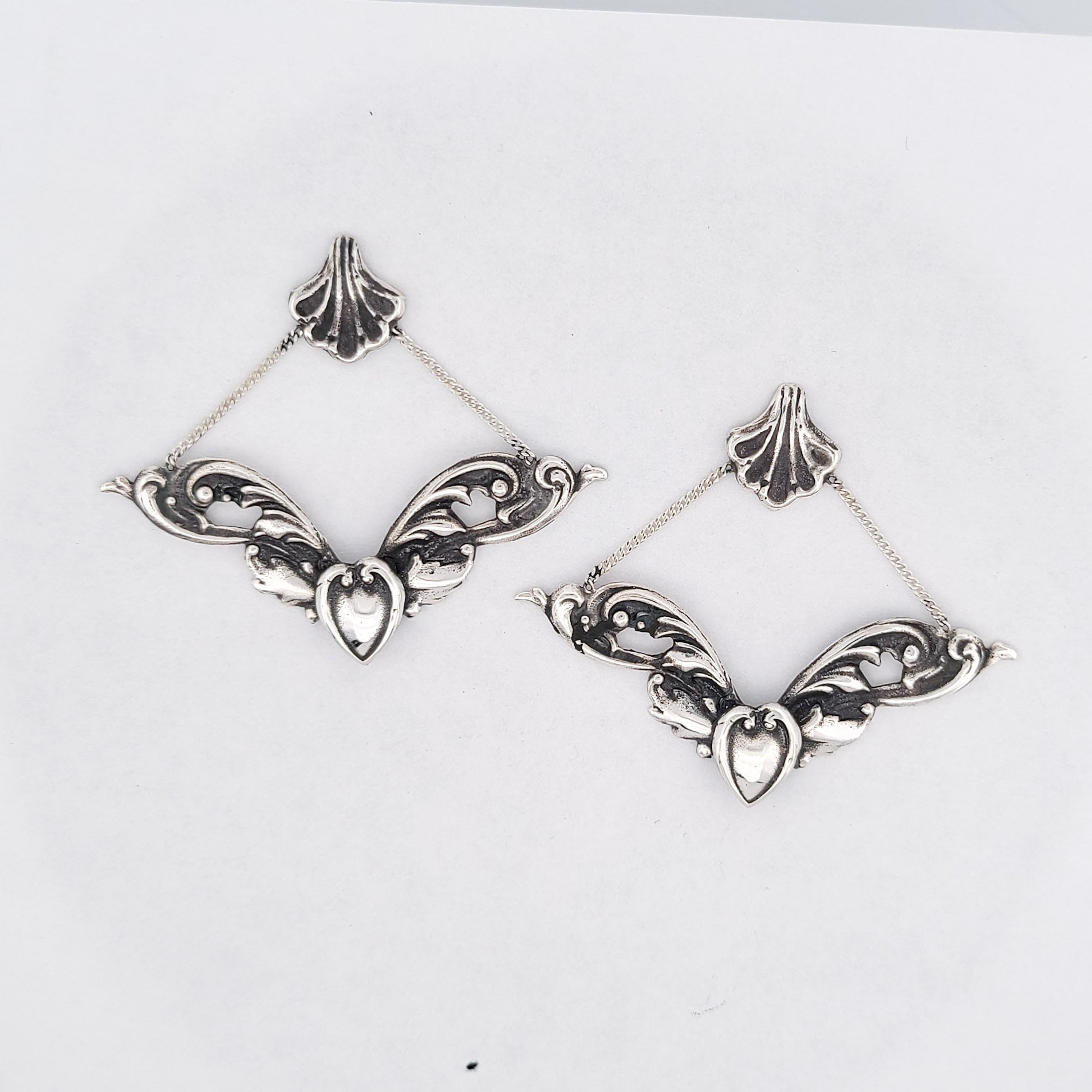 Baroque Love Architectural Earrings, Dangle Heart Ornate Studs