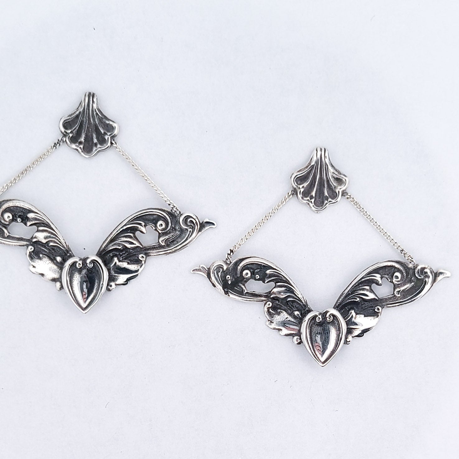 Baroque Love Architectural Earrings, Dangle Heart Ornate Studs