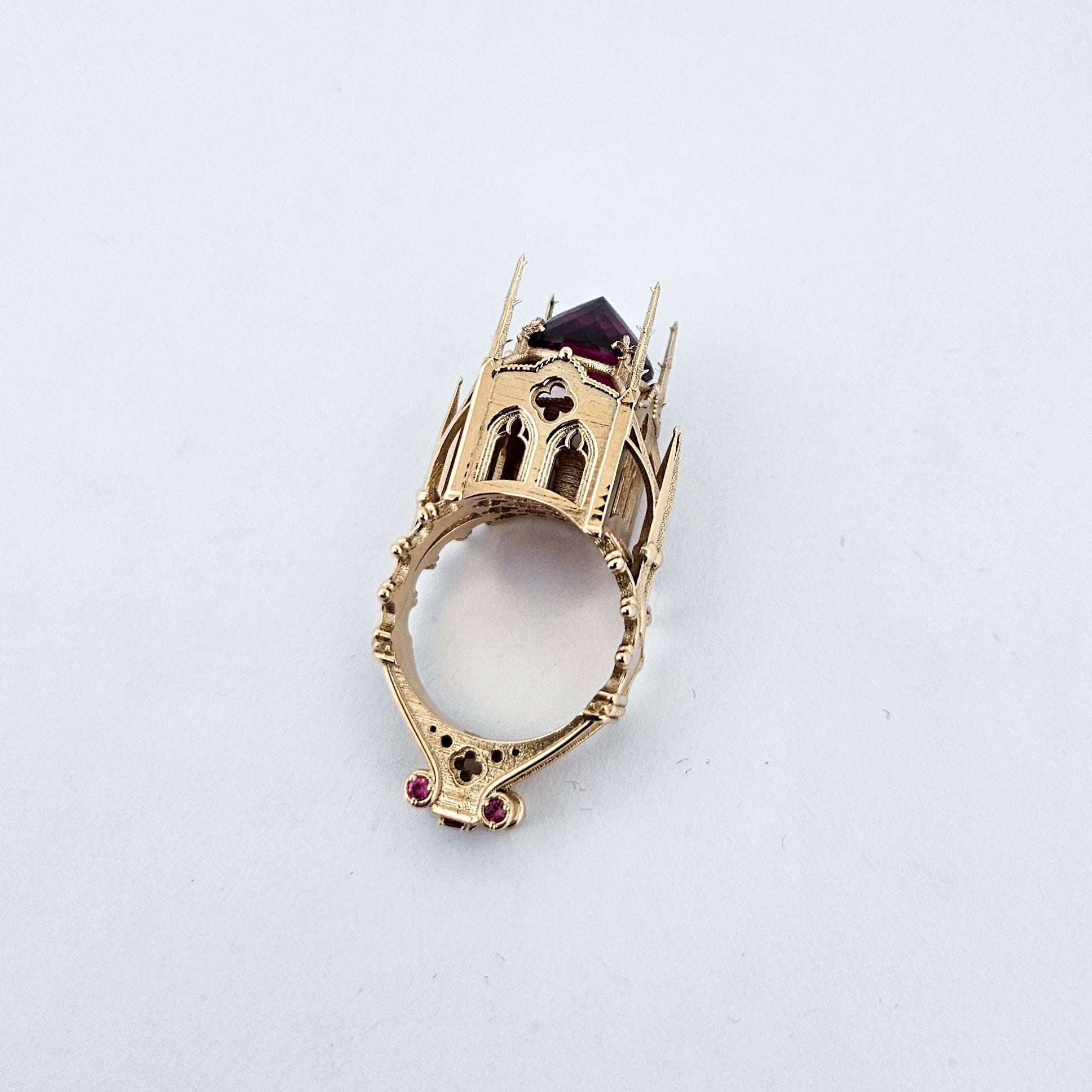The Temple of Temptations - 14K Yellow Gold, Raspberry Garnet, Pink Spinelle and Ruby Ring