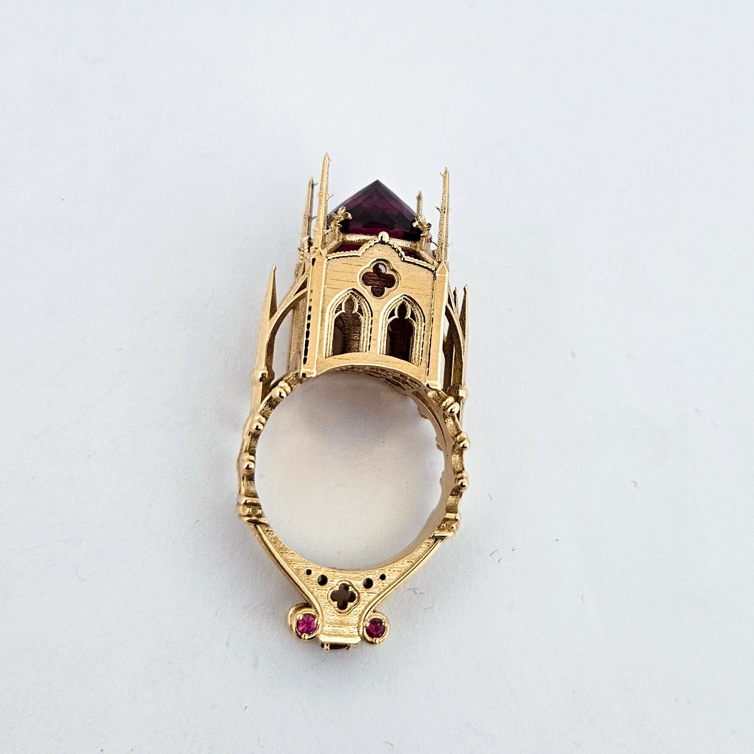 The Temple of Temptations - 14K Yellow Gold, Raspberry Garnet, Pink Spinelle and Ruby Ring