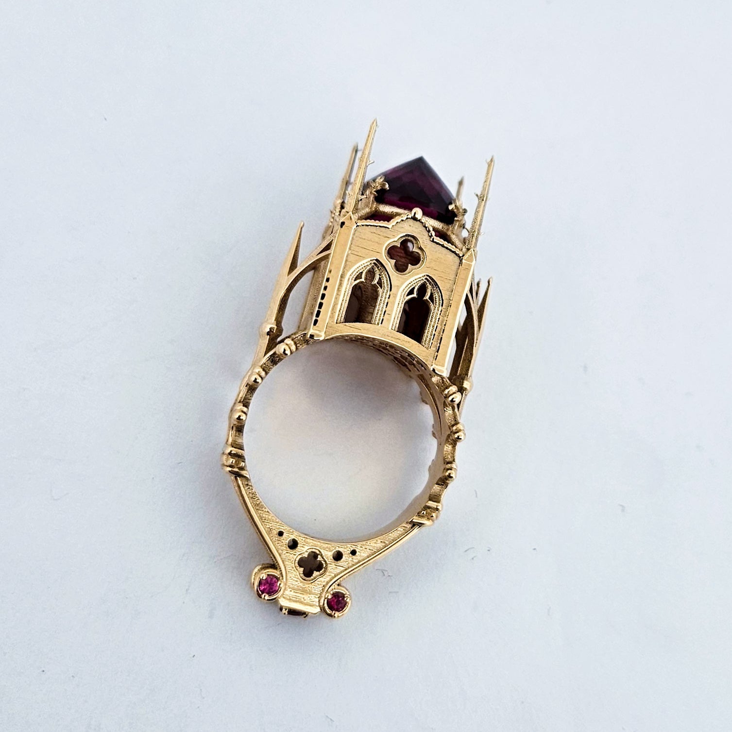 The Temple of Temptations - 14K Yellow Gold, Raspberry Garnet, Pink Spinelle and Ruby Ring