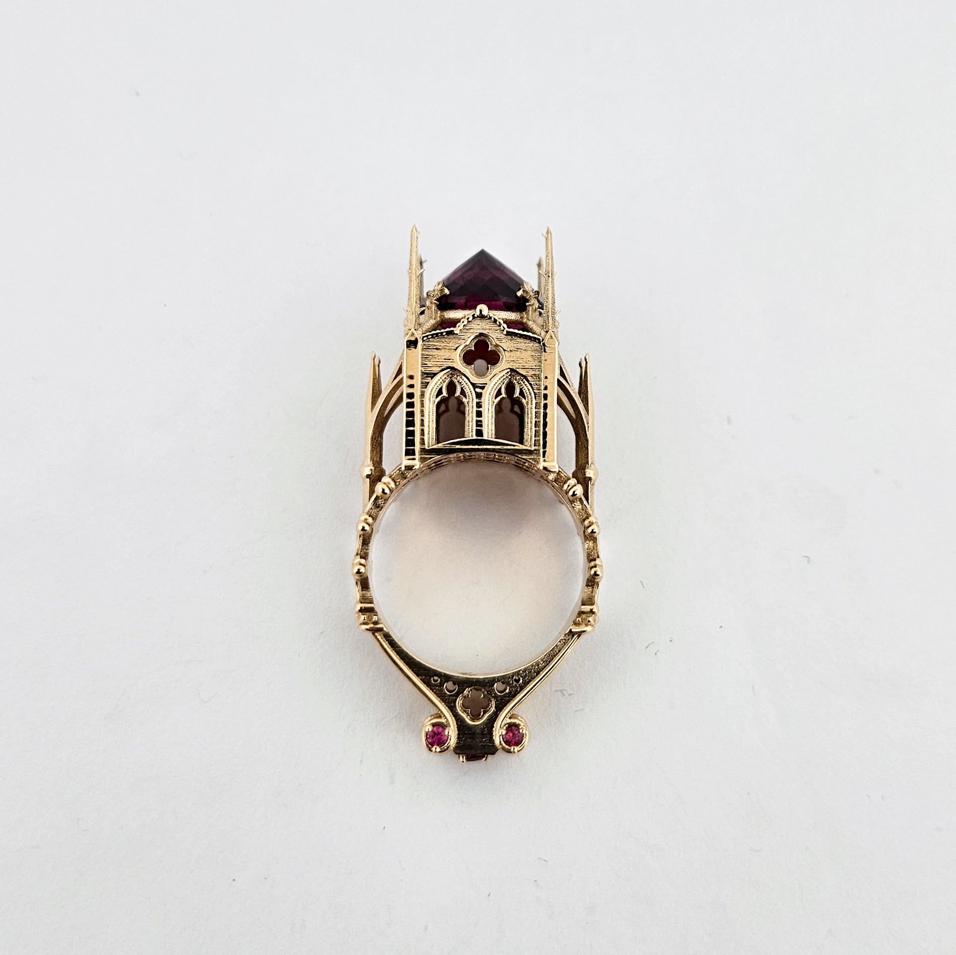 The Temple of Temptations - 14K Yellow Gold, Raspberry Garnet, Pink Spinelle and Ruby Ring