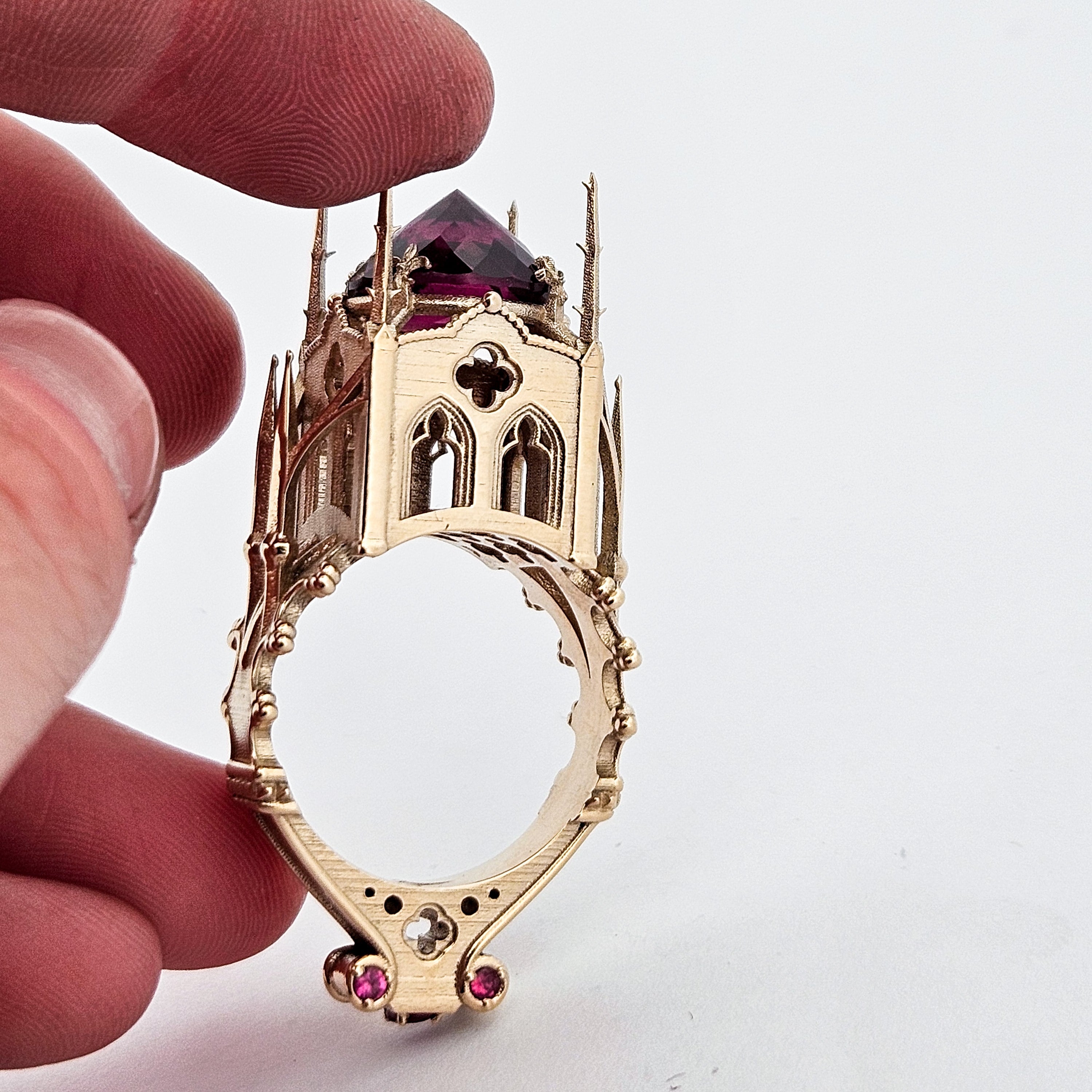 The Temple of Temptations - 14K Yellow Gold, Raspberry Garnet, Pink Spinelle and Ruby Ring