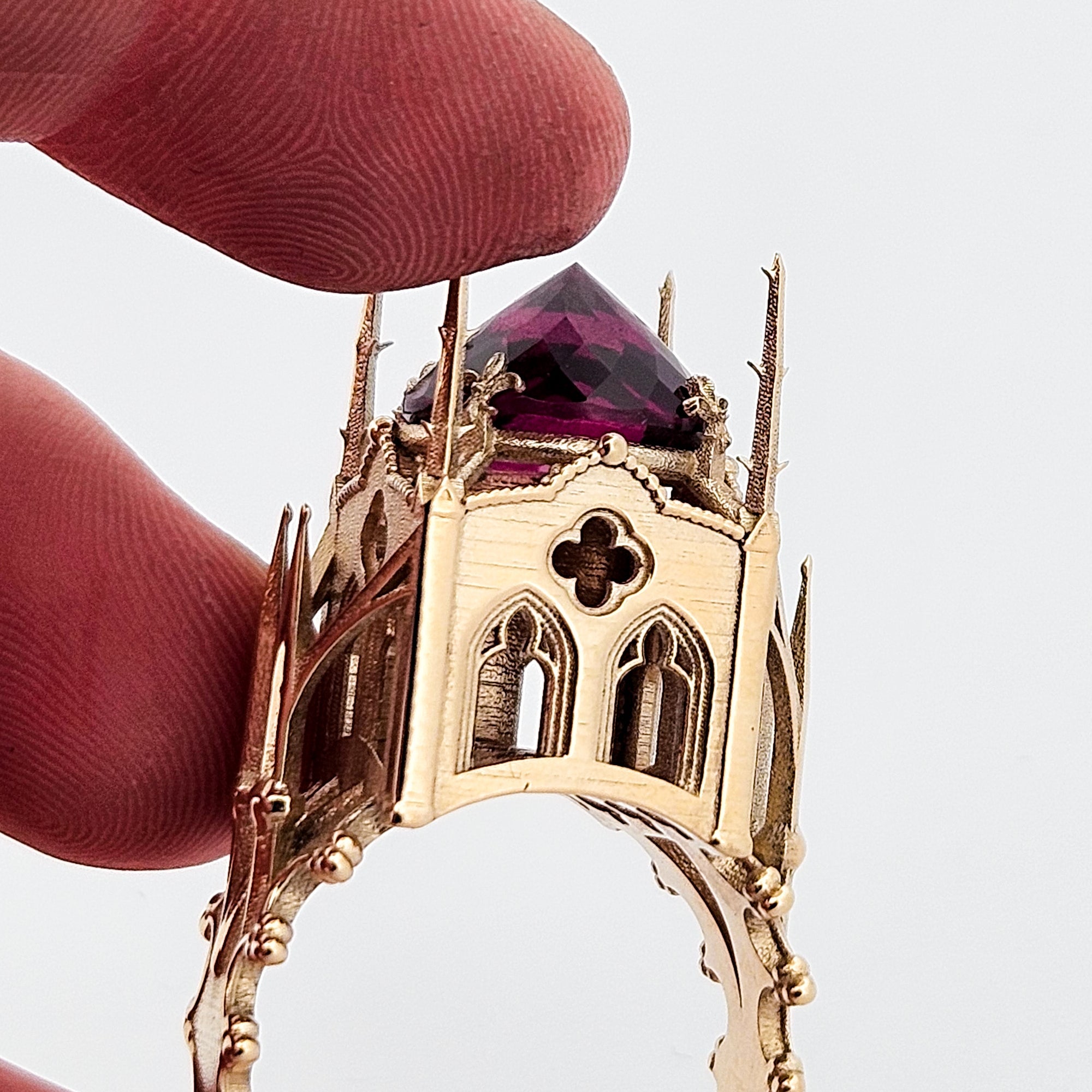 The Temple of Temptations - 14K Yellow Gold, Raspberry Garnet, Pink Spinelle and Ruby Ring
