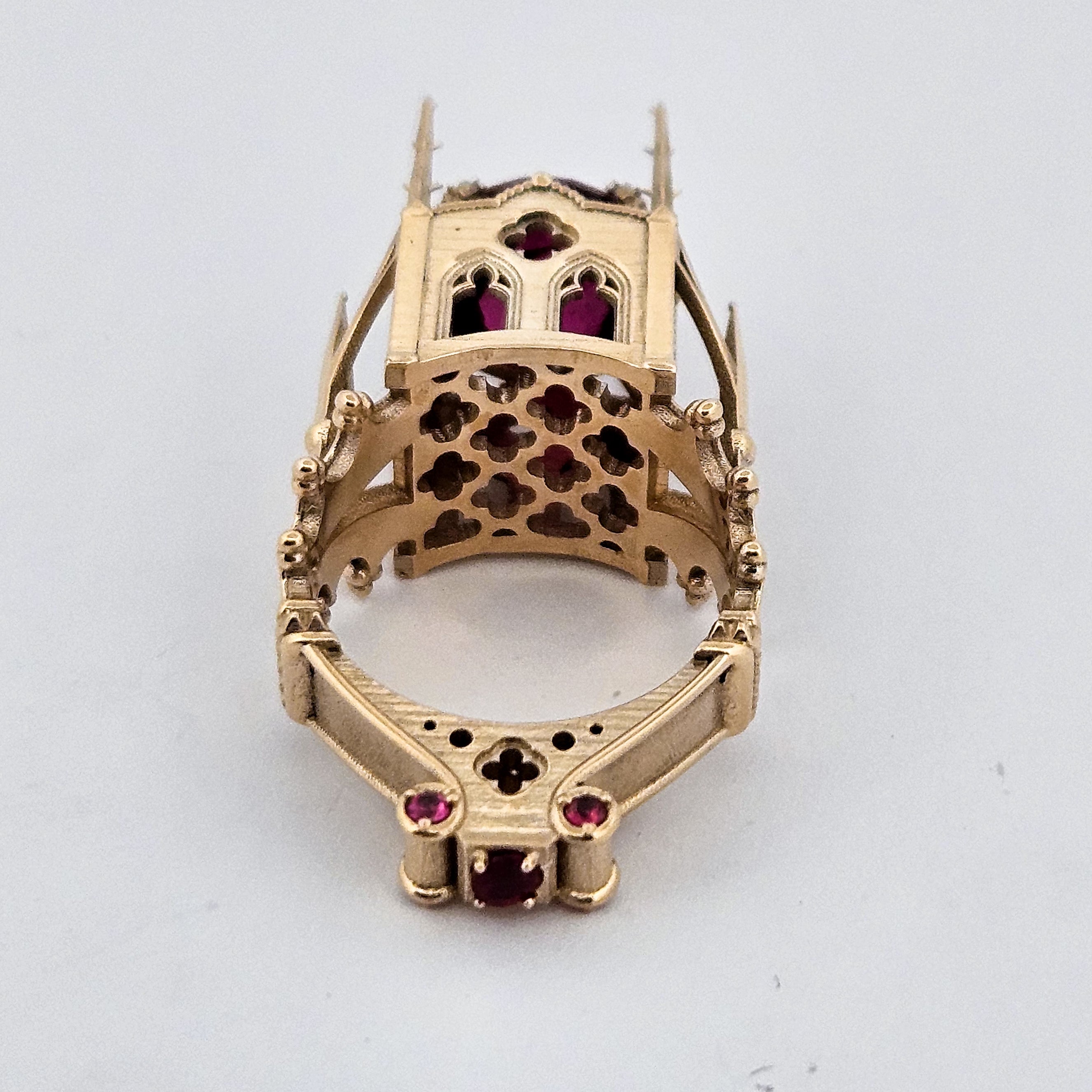 The Temple of Temptations - 14K Yellow Gold, Raspberry Garnet, Pink Spinelle and Ruby Ring