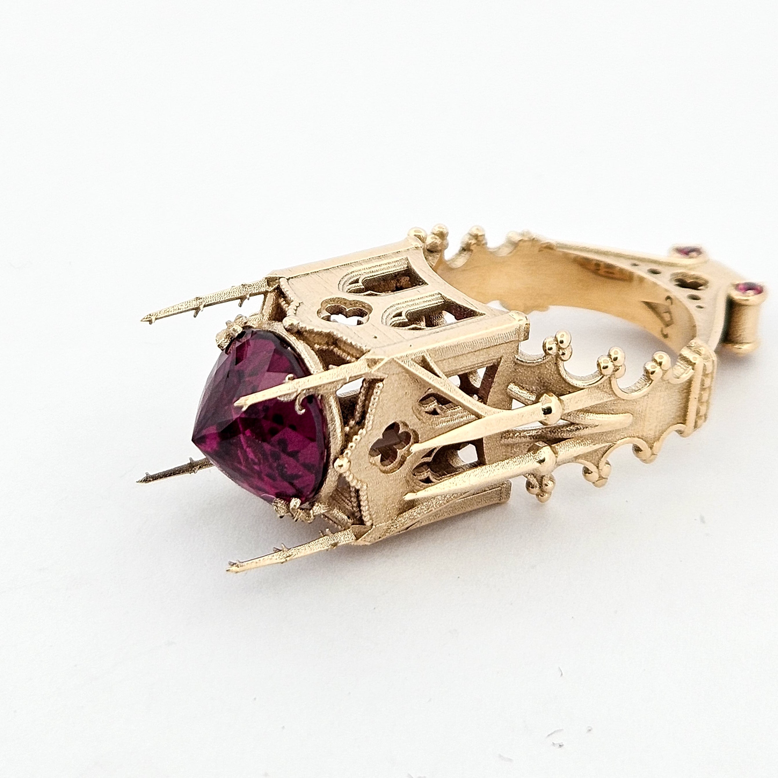 The Temple of Temptations - 14K Yellow Gold, Raspberry Garnet, Pink Spinelle and Ruby Ring