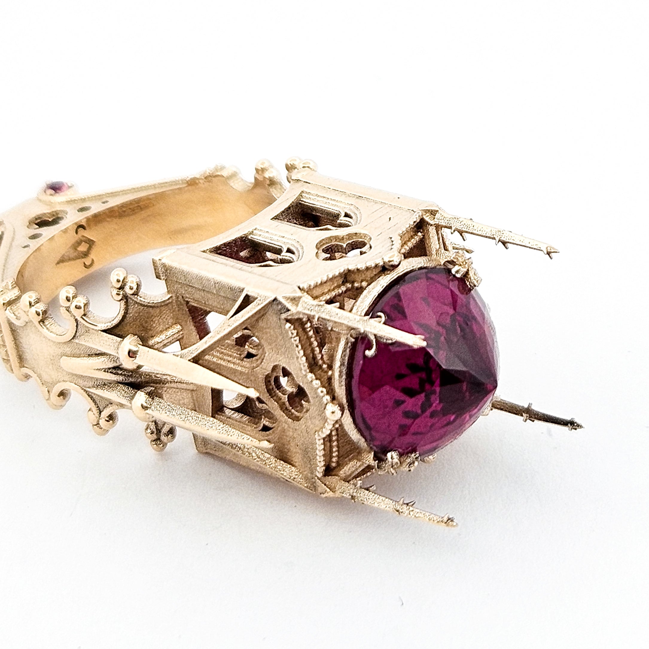 The Temple of Temptations - 14K Yellow Gold, Raspberry Garnet, Pink Spinelle and Ruby Ring