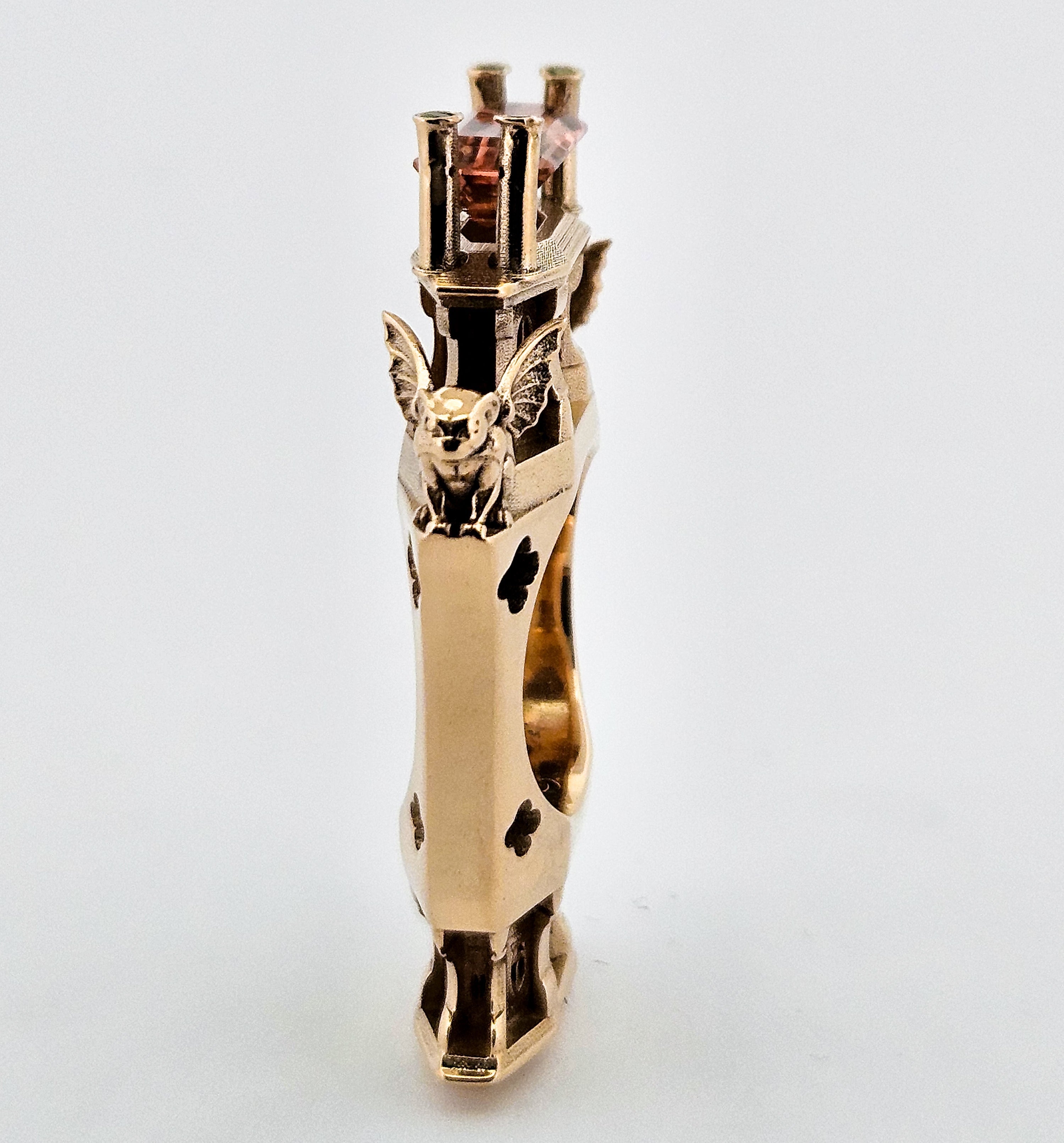 The Protectors - Gargoyles - 14K Yellow Gold, Bi-Color Tourmaline, Morganite and Apple Green Tourmaline Statement Ring