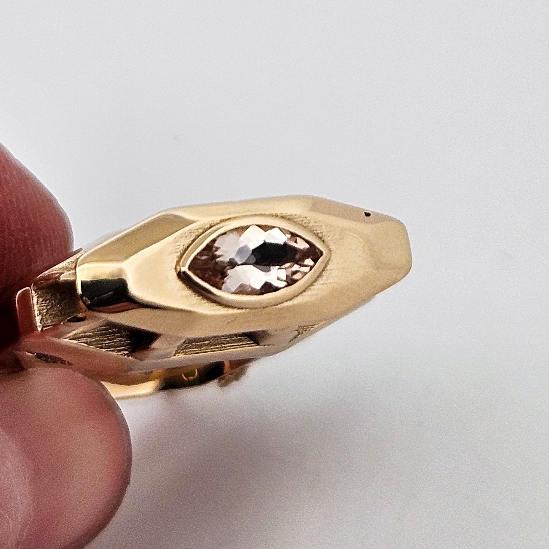 The Protectors - Gargoyles - 14K Yellow Gold, Bi-Color Tourmaline, Morganite and Apple Green Tourmaline Statement Ring