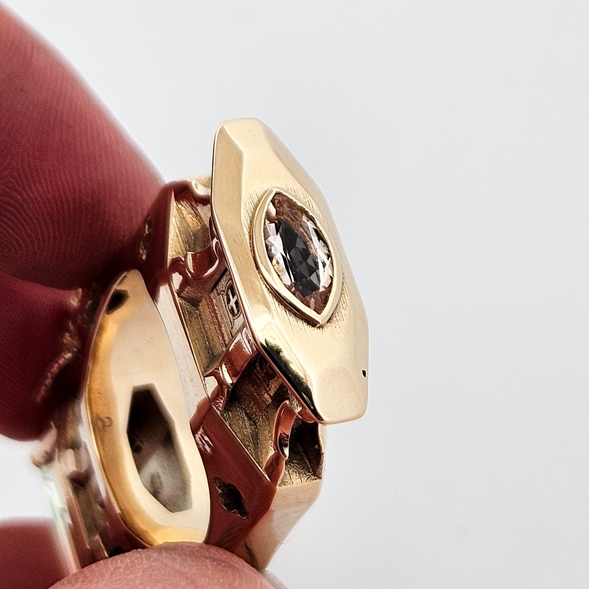 The Protectors - Gargoyles - 14K Yellow Gold, Bi-Color Tourmaline, Morganite and Apple Green Tourmaline Statement Ring