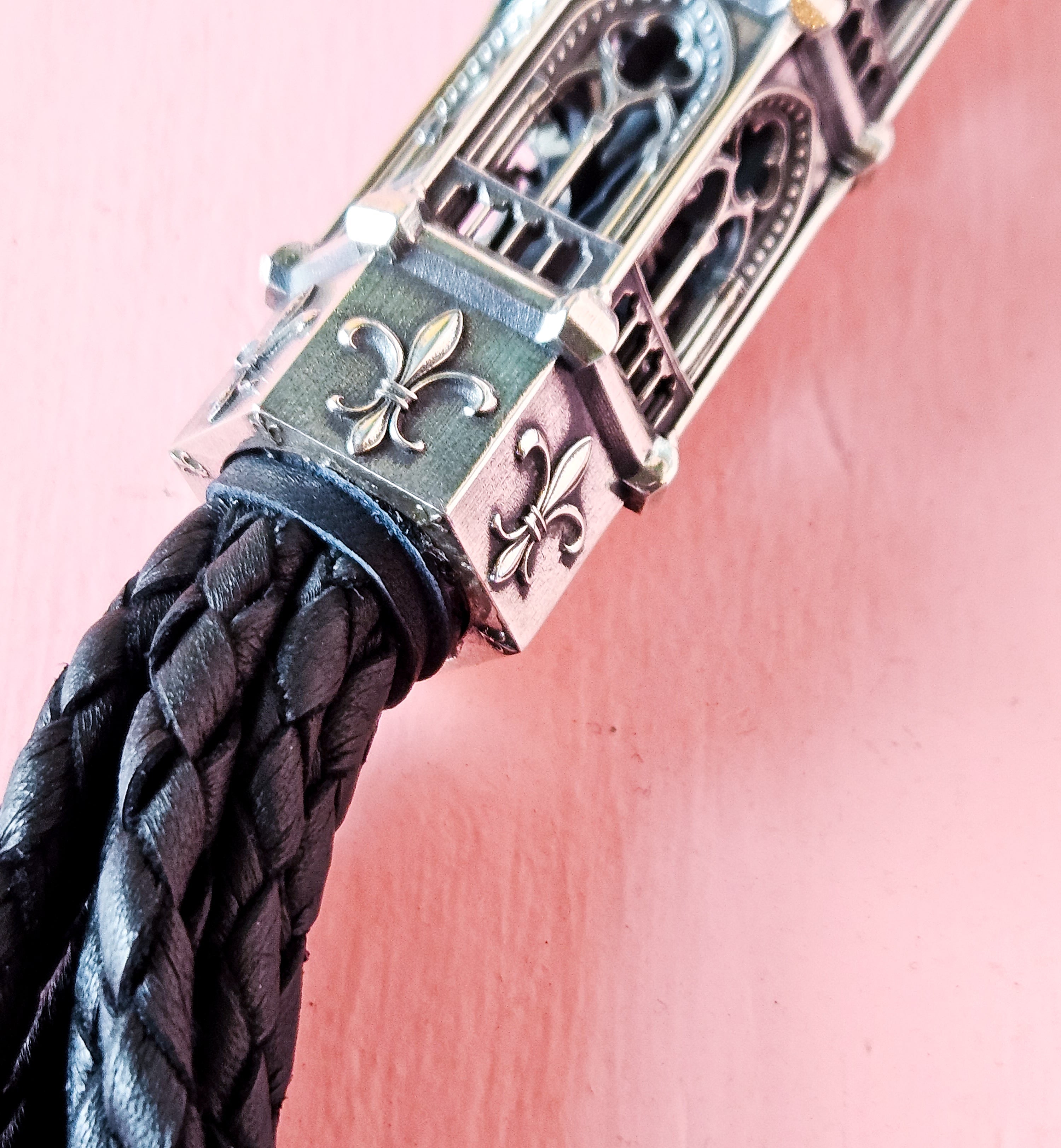 Ornate Gothic Cathedral Flogger in Sterling Silver and Premium Leather