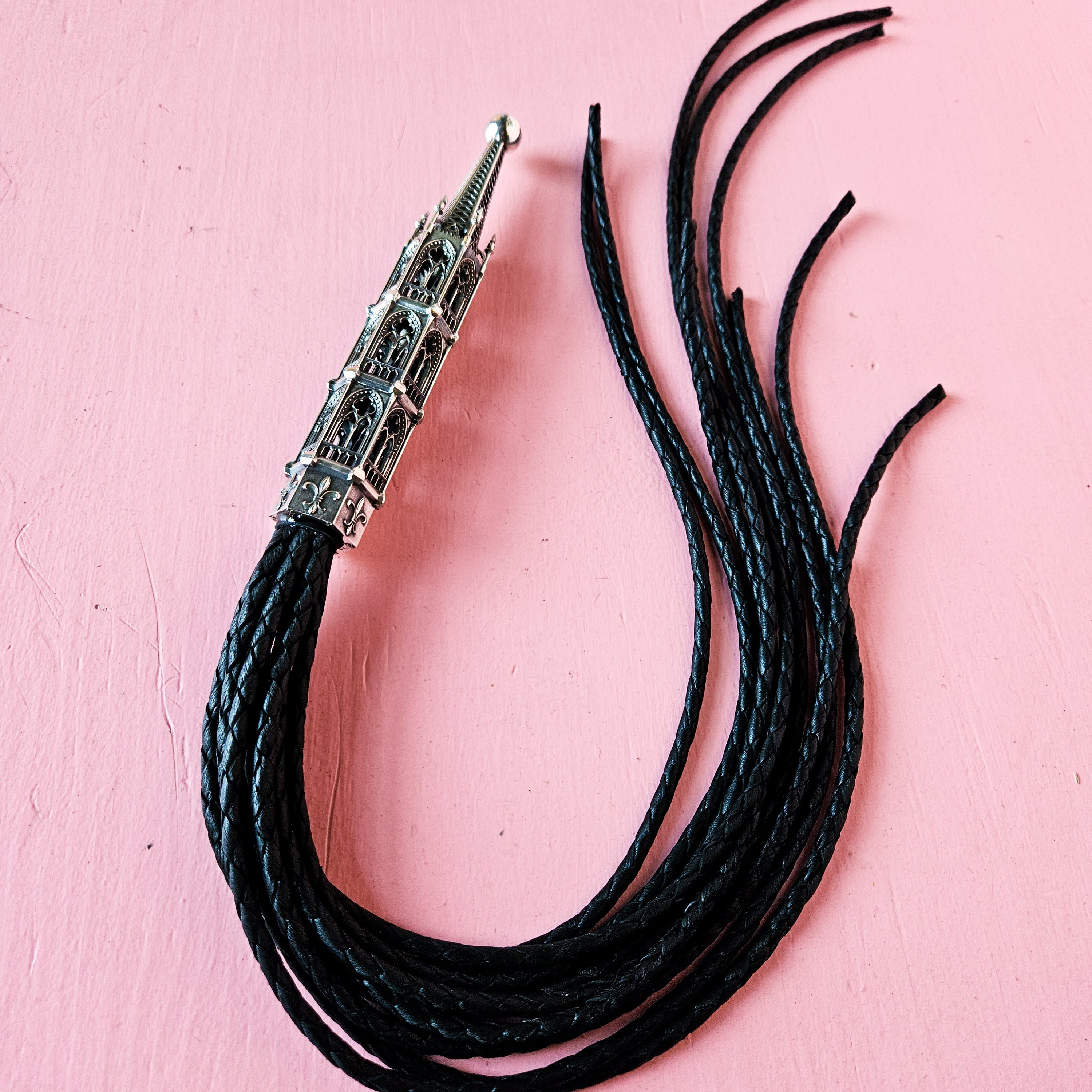 Ornate Gothic Cathedral Flogger in Sterling Silver and Premium Leather