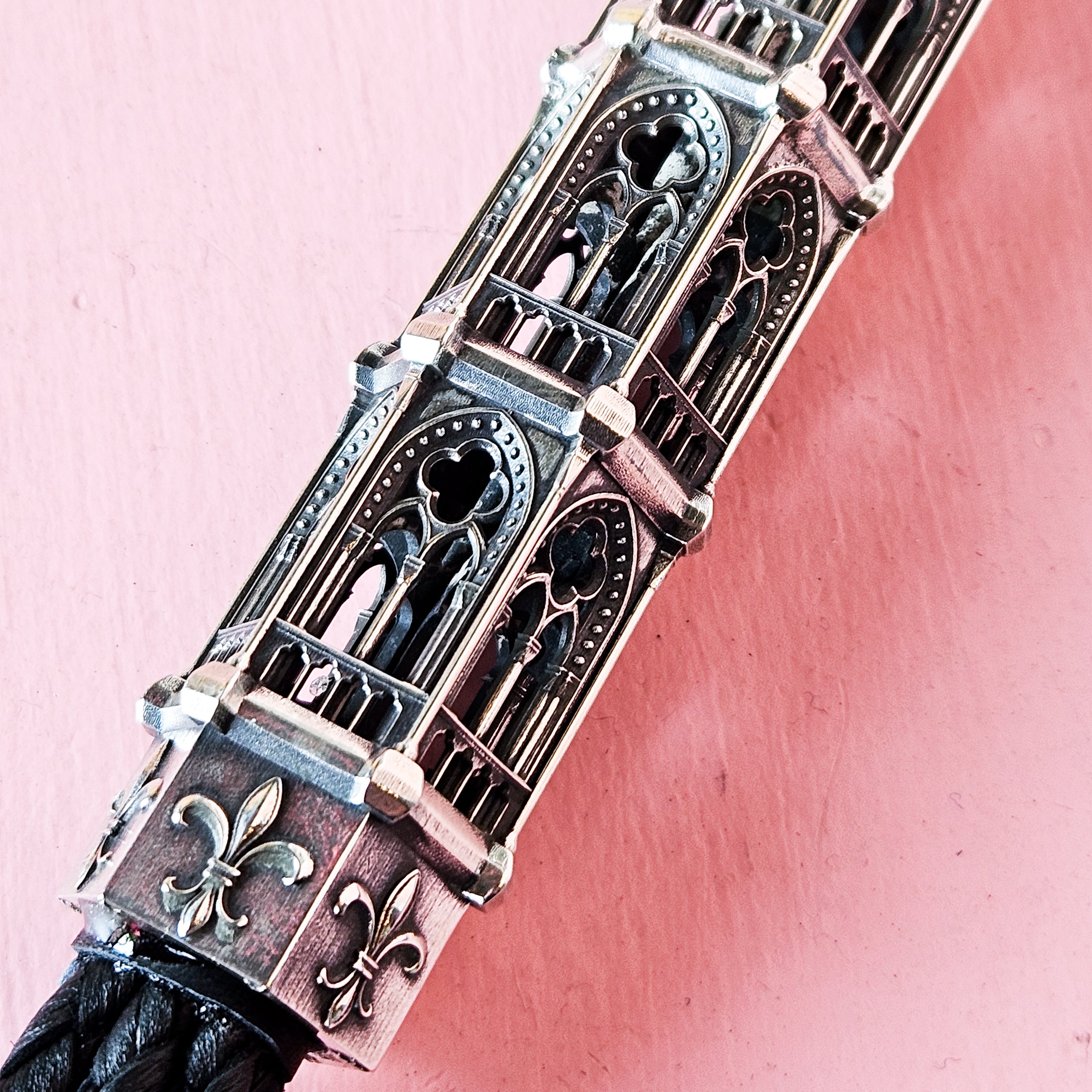Ornate Gothic Cathedral Flogger in Sterling Silver and Premium Leather