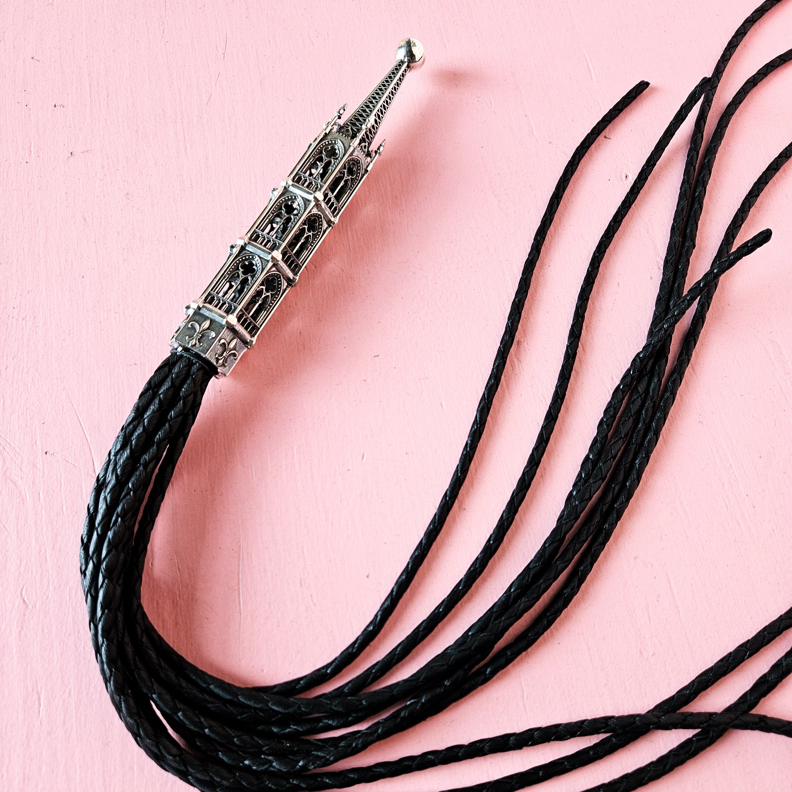 Ornate Gothic Cathedral Flogger in Sterling Silver and Premium Leather