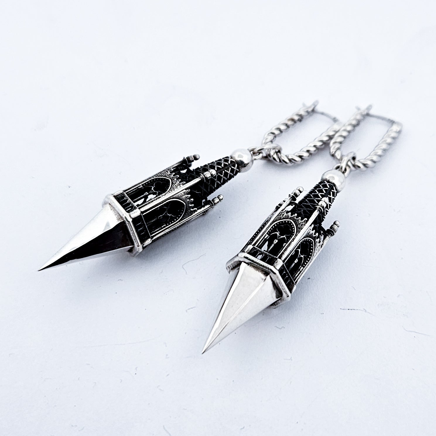 Gothic Tower Pyramid Dangling Earrings