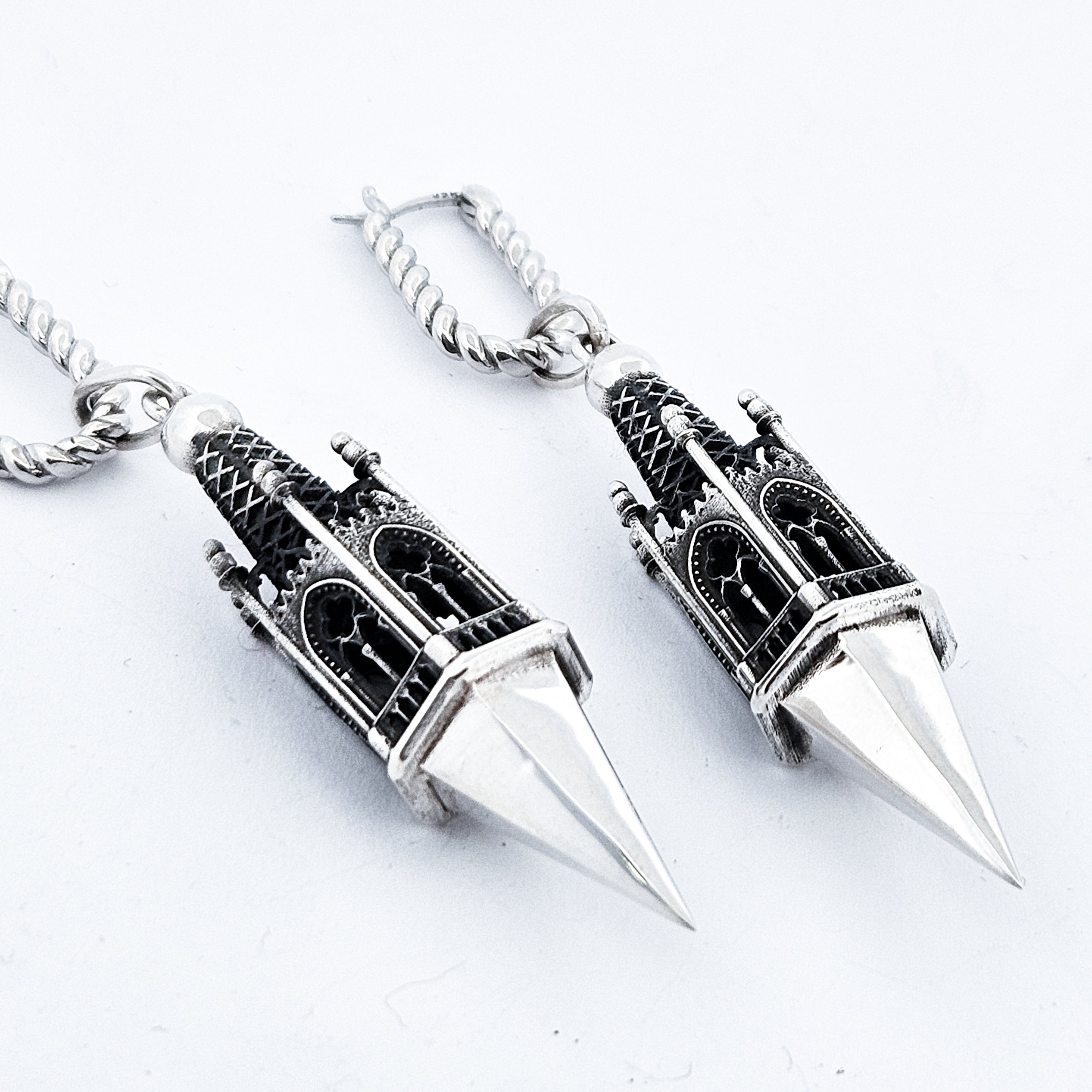Gothic Tower Pyramid Dangling Earrings