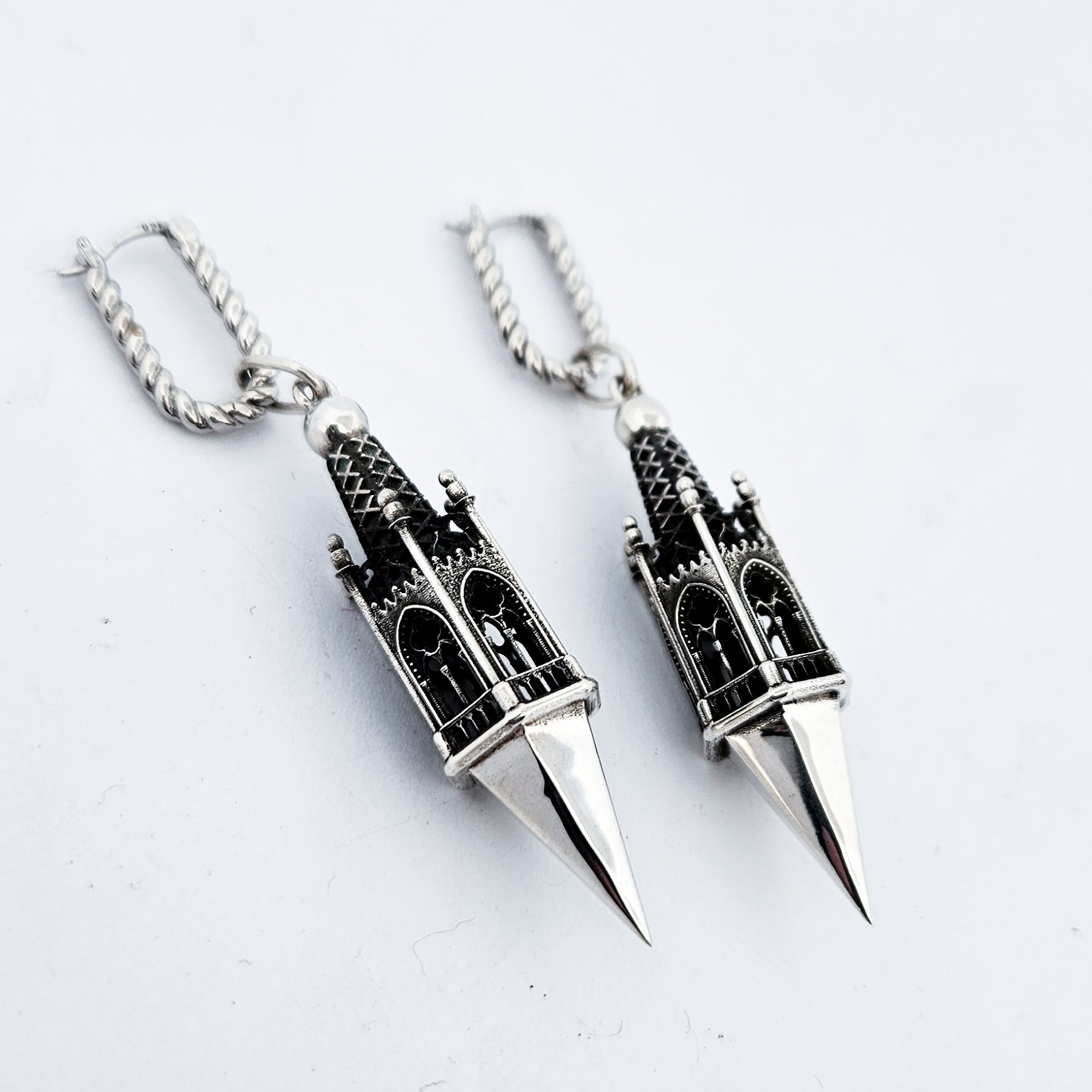 Gothic Tower Pyramid Dangling Earrings