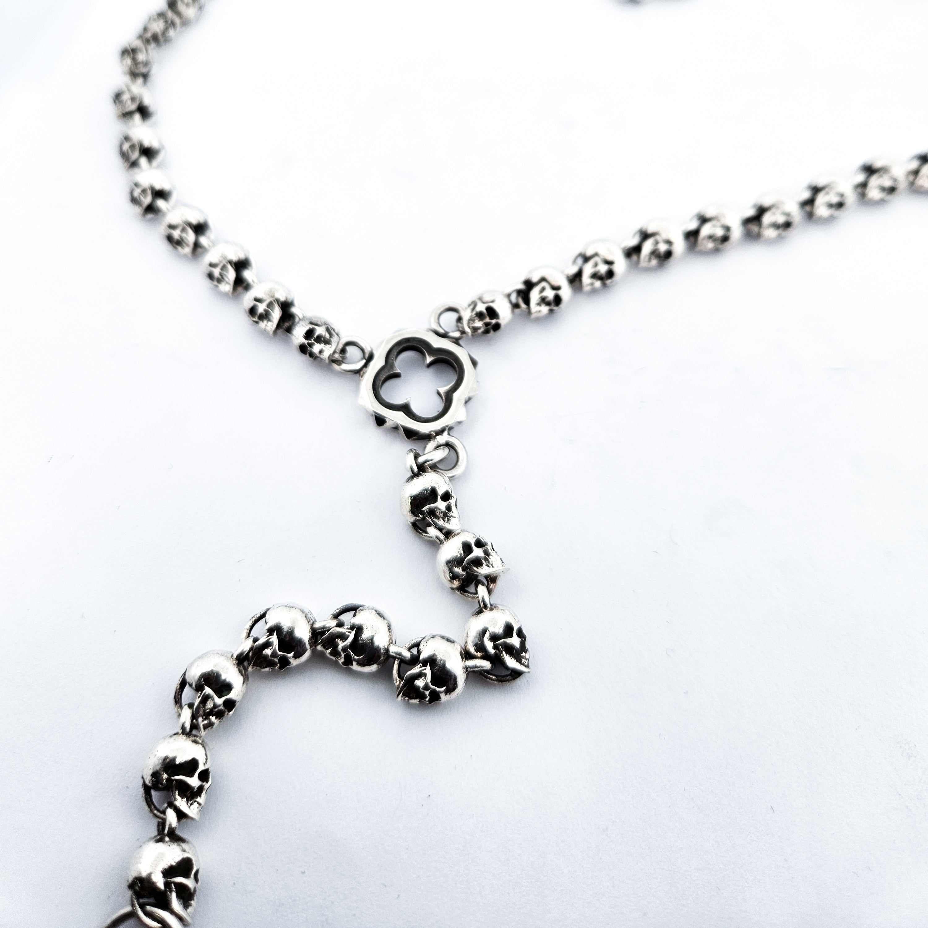 Heavy Stained Glass and Skull Rosary Beads Necklace