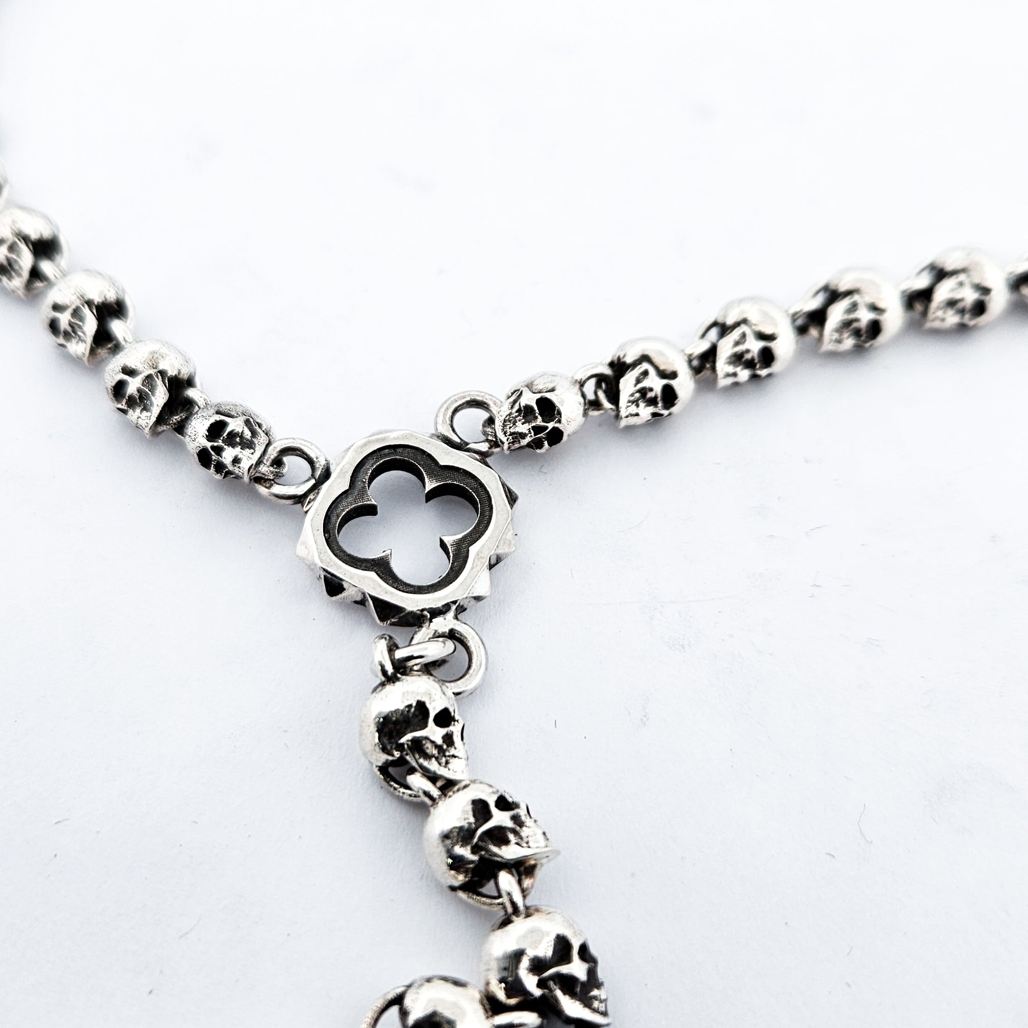 Heavy Stained Glass and Skull Rosary Beads Necklace