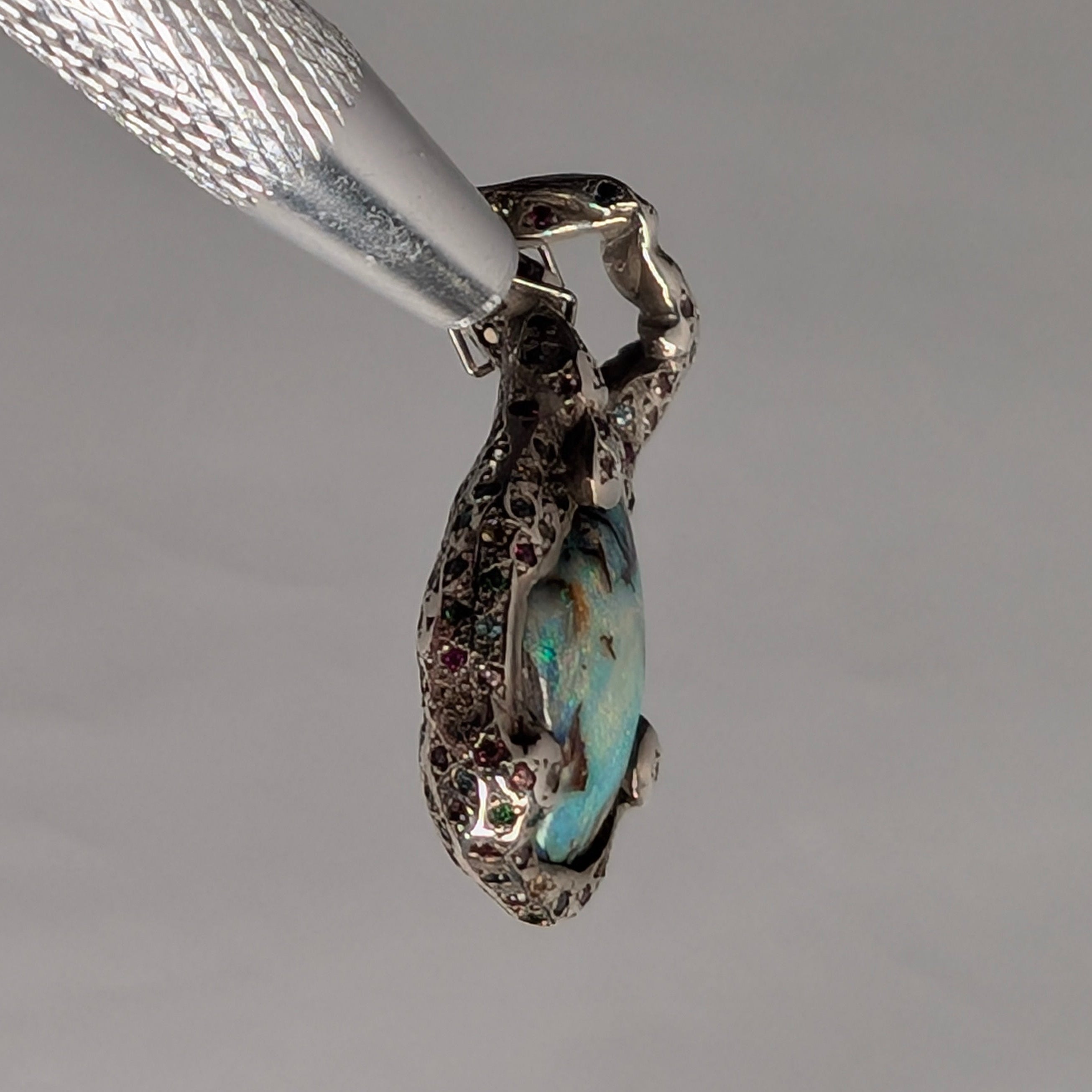 12 - Pendentif Opale Bolder, Tsavorites, Tourmalines Roses, Topazes, Sapphire Orange, Sapphire Jaune, Rubis, Peridot - Argent Sterling