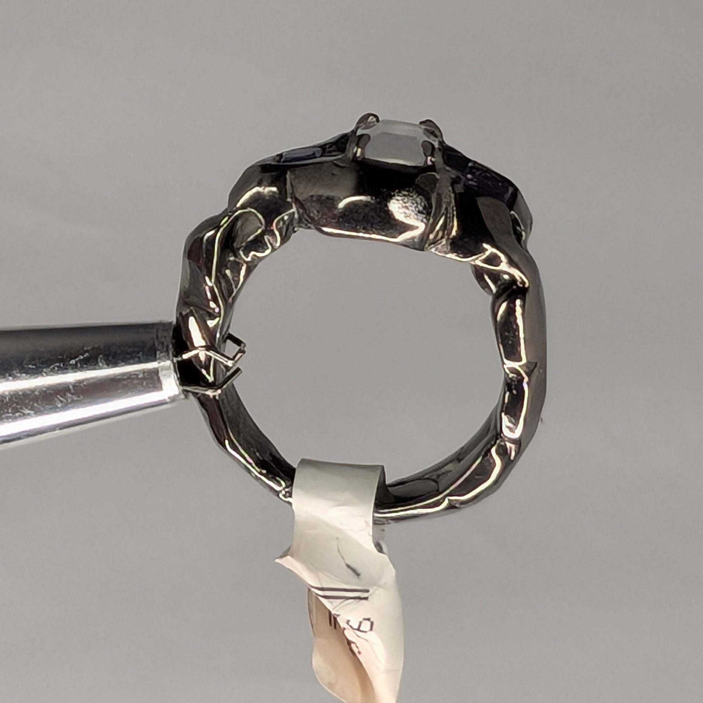 3 - Bague Pierre de Lune et Sapphire, Plaque Rhodium - Argent Sterling gr 6