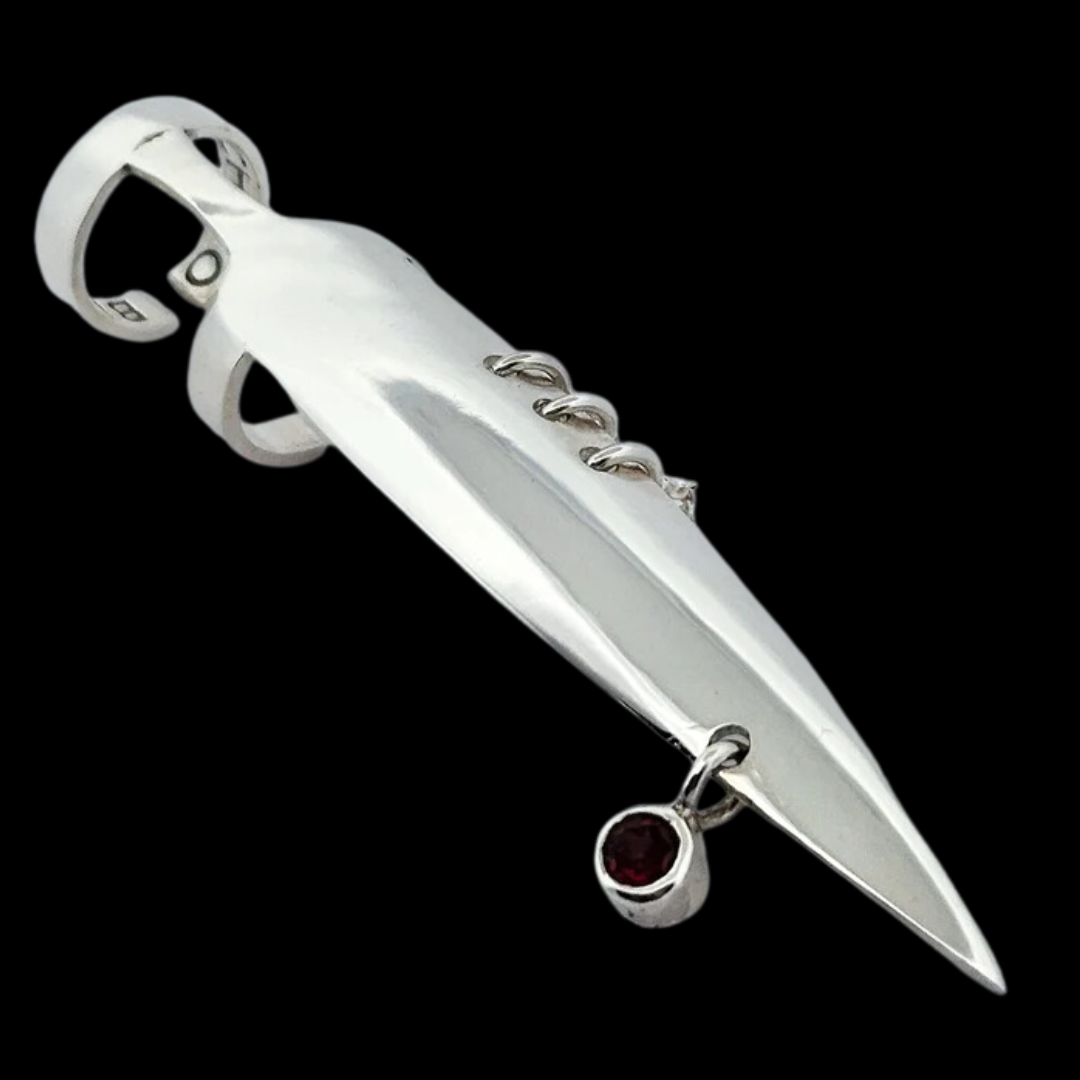 Oversized Dangling Garnet and Chain Claw - Fake Nail Ring