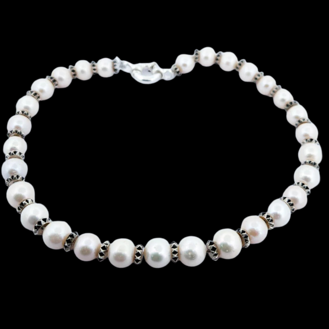 Studded Fresh Water Pearl Chocker Necklace - 15 Inches
