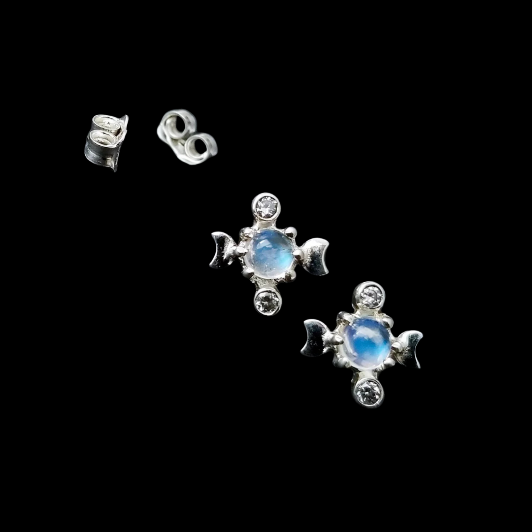 Rainbow Moonstone Moon Phase Earrings - Inchoo Bijoux
