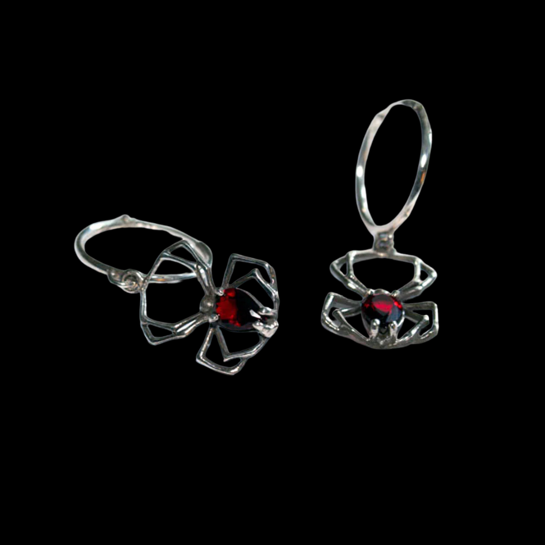 Red Garnet Spider Dangle Hoops - Inchoo Bijoux