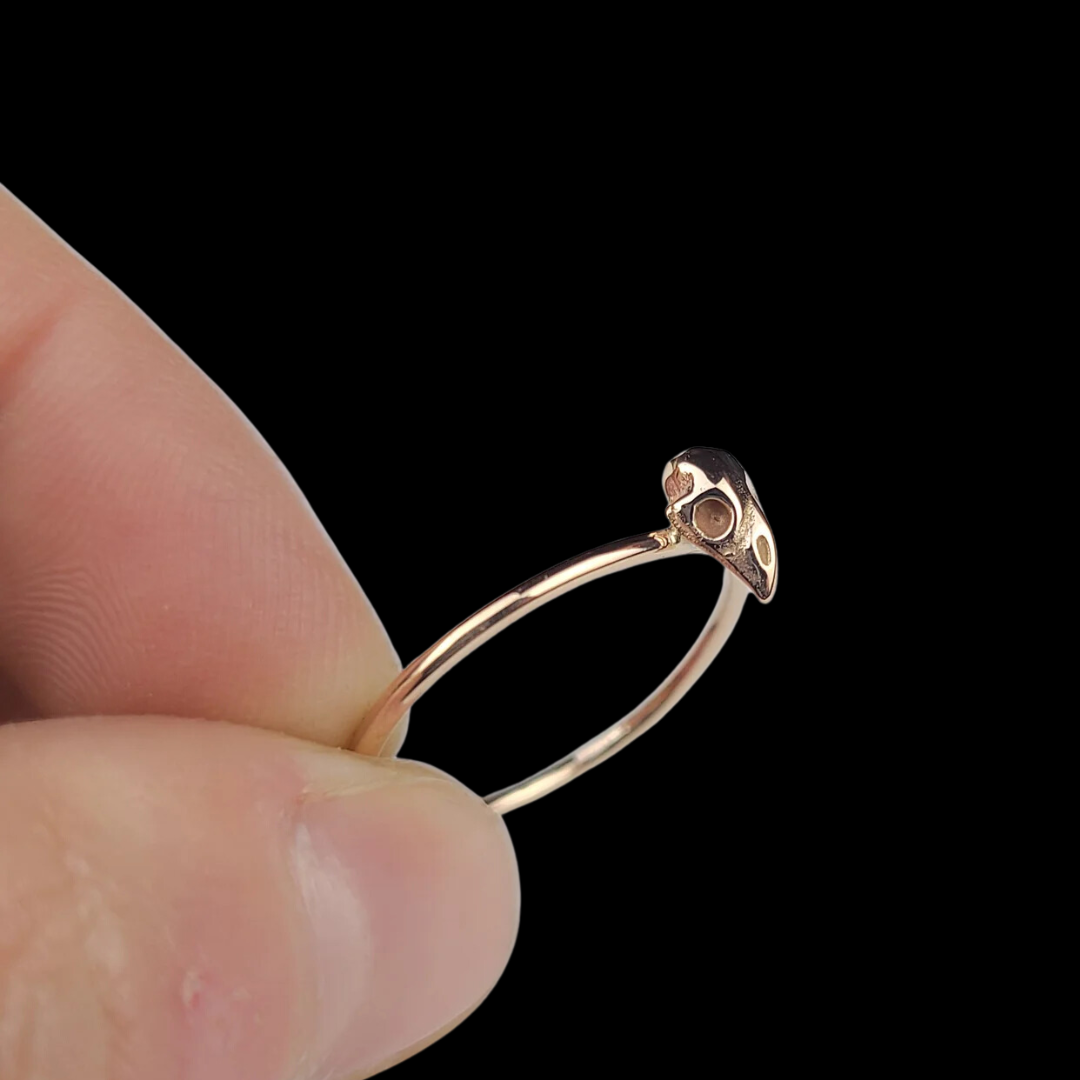 Tiny Bird Skull Ring - Gold Options
