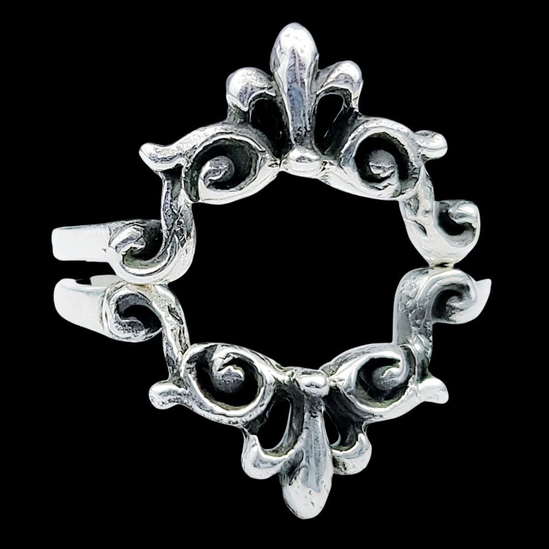 Silver Big Baroque Curves Lace Stacking Ring
