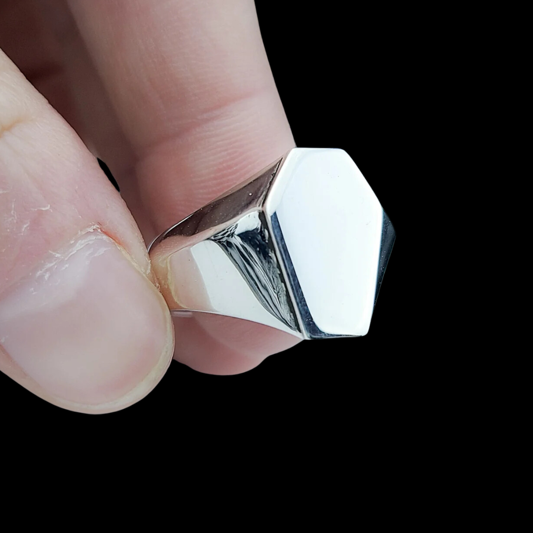 Silver Big Coffin Signet Wedding Band - Inchoo Bijoux