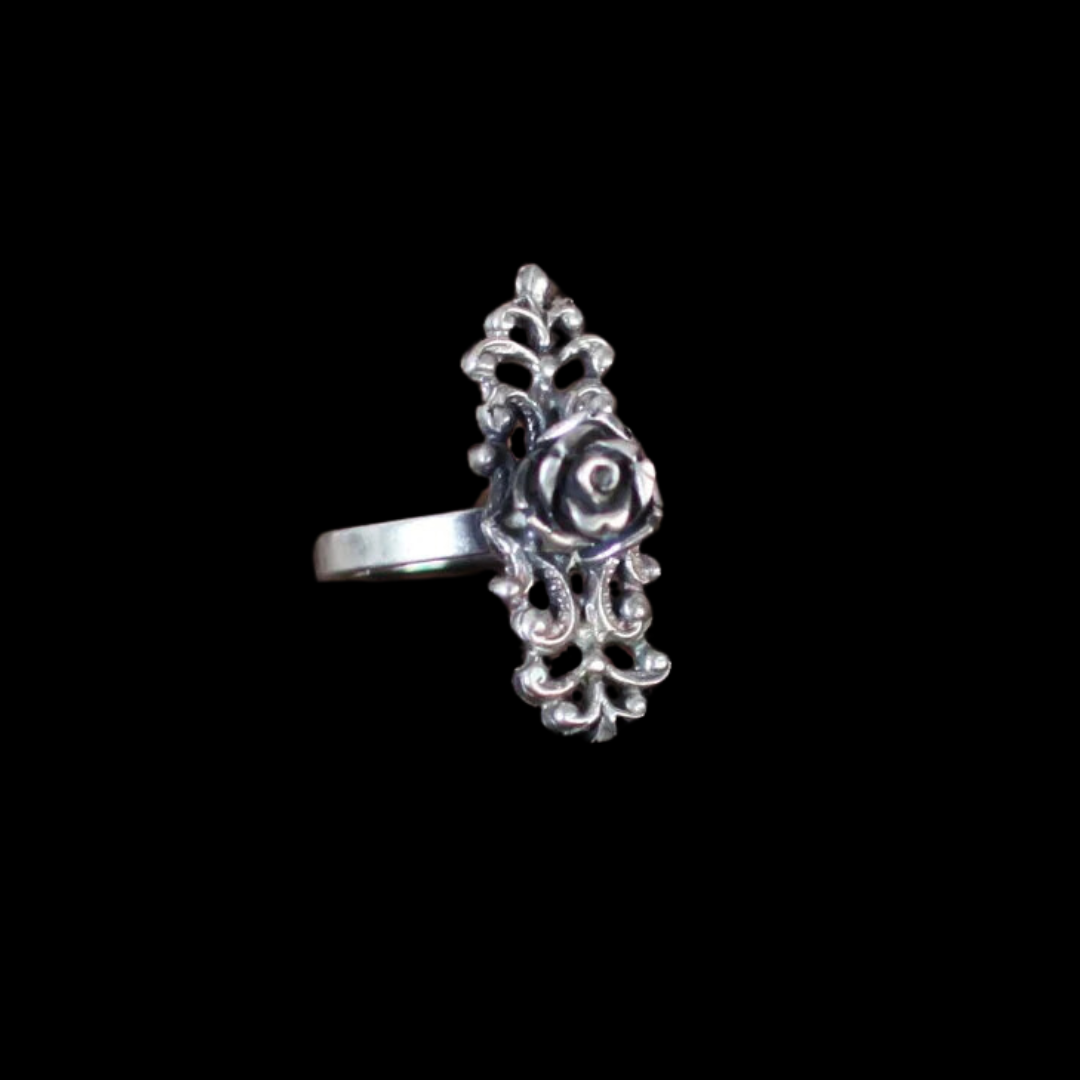 Silver Gothic Rose Ring with Lace - Inchoo Bijoux