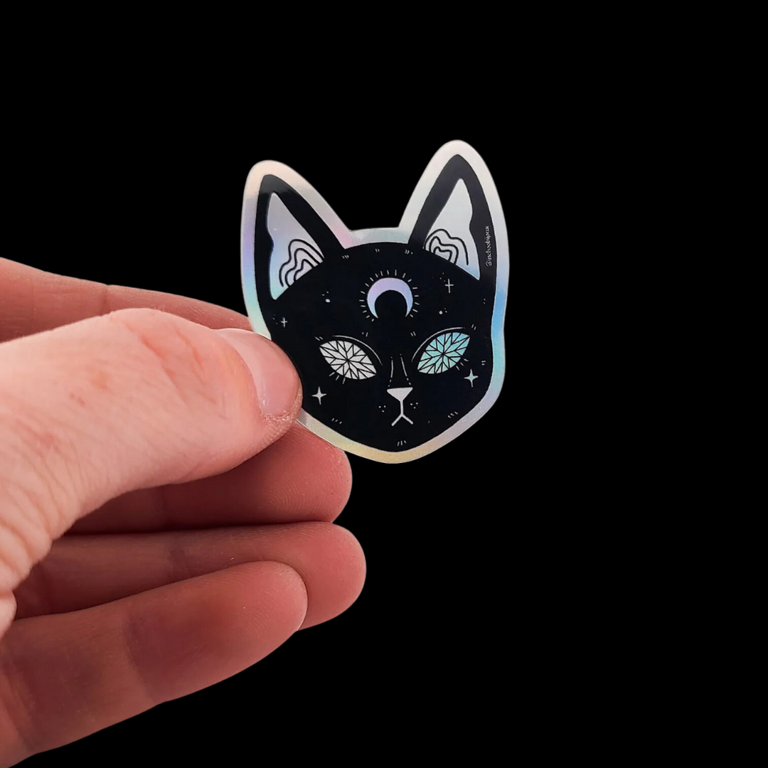Small Holographic Cat Sticker Vinyl