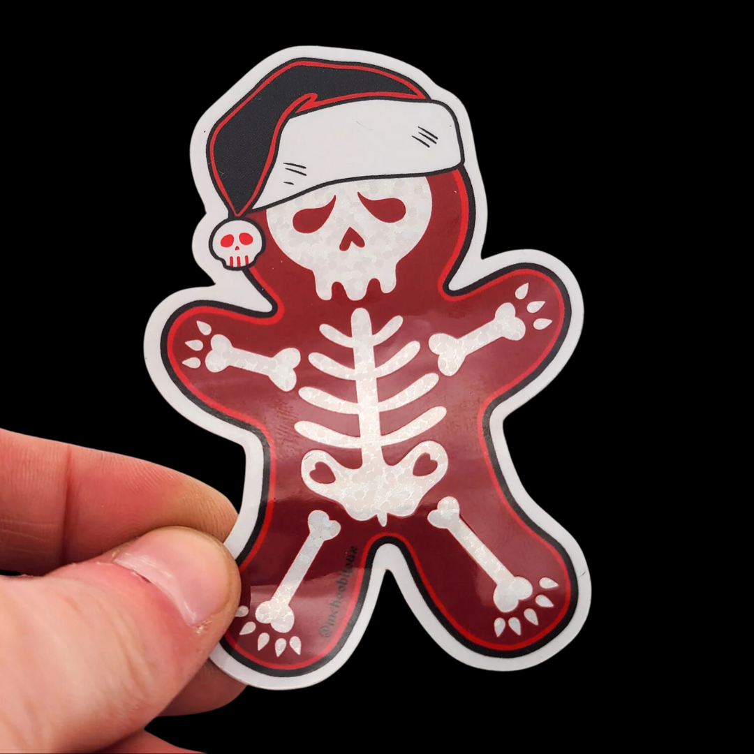 Snow Glitter Ginger Bread Skeleton Cookie Holiday Sticker