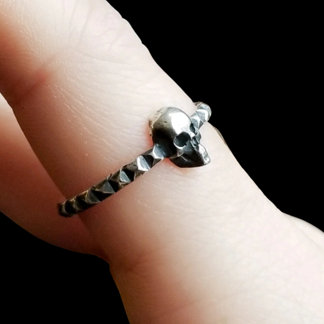 Studded Tiny Rocker Skull Ring - Inchoo Bijoux