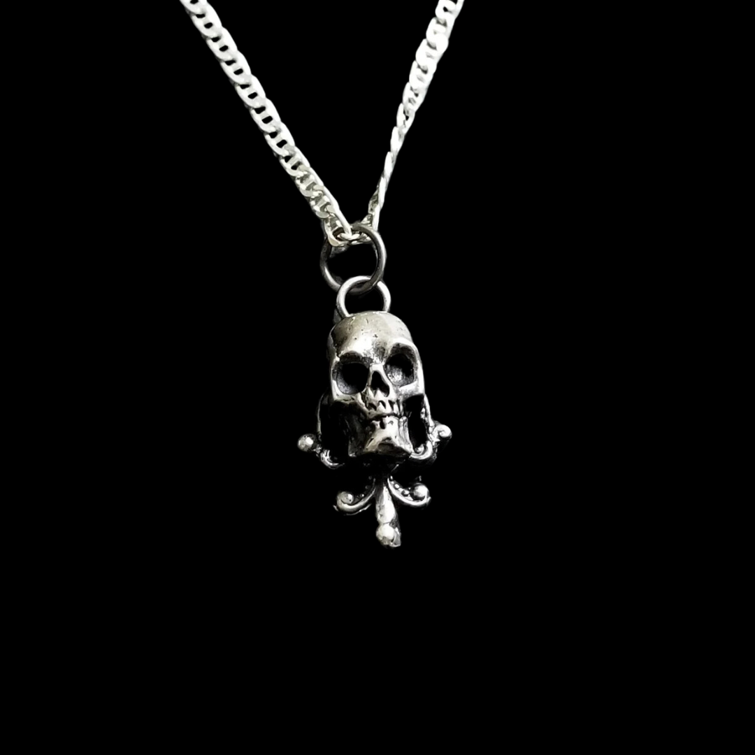 Tiny Silver Skull Lace Pendant - Inchoo Bijoux