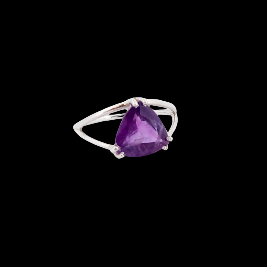 Trillion Amethyst Ring, Triangle Purple Gemstone