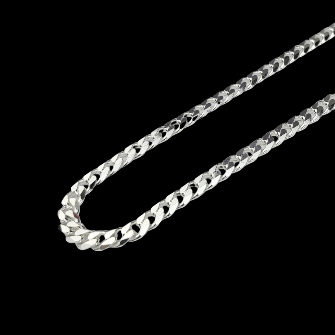Wide 4.3mm Faceted Flat Curb Chain Necklace in Sterling Silver