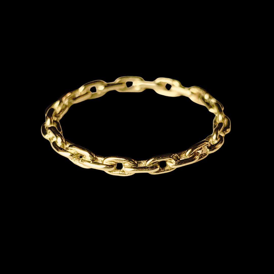 Thin Solid Chain Ring Wedding Band - Gold Options