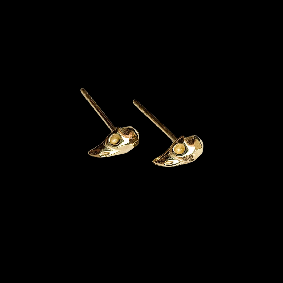 Tiny Bird Skull Earrings - Gold Options