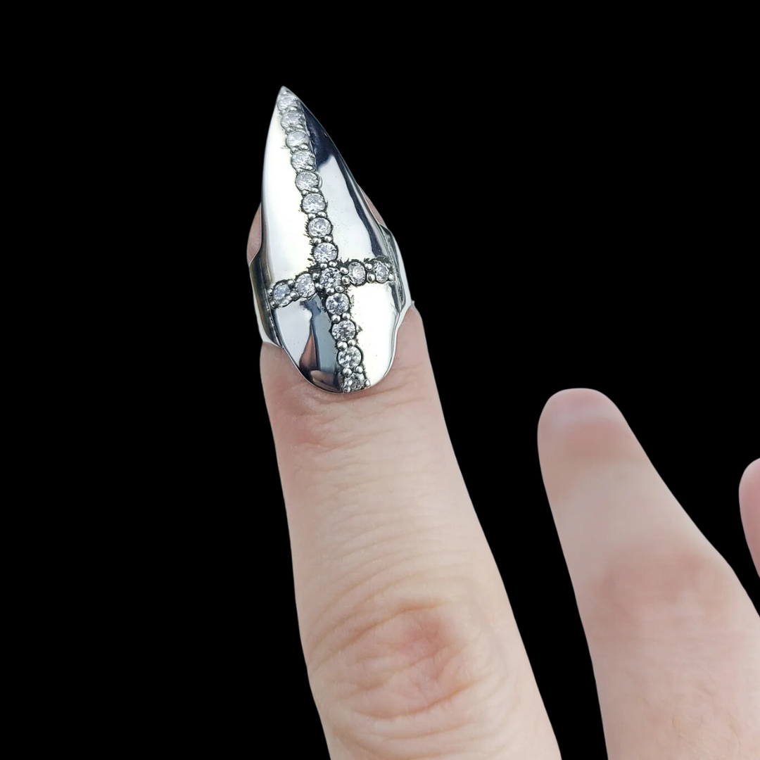 Diamond Cross Fake Nail Claw Ring - Inchoo Bijoux