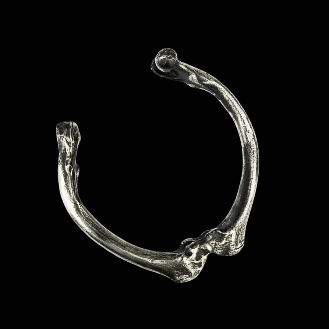 Heavy Sterling Silver Bone Bangle Bracelet, Massive Mens Cuff