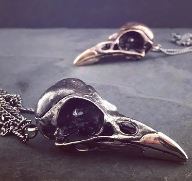 Collier- magpie skull locket White bronze - Necklace