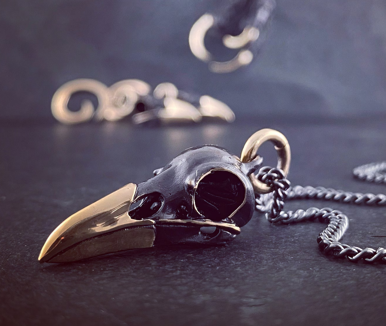 Collier - Raven skull black bronze - Necklace