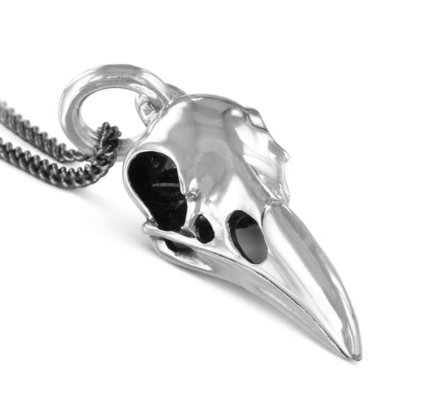 Collier - Raven skull white bronze - Necklace